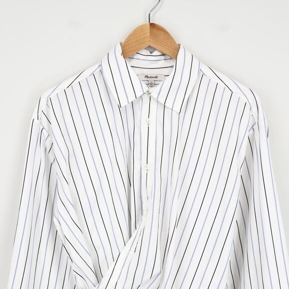 NWT Madewell Asymmetric Wrap Front Button-Up Shirt In Hydrangea Stripe Size 10 - Picture 6 of 14